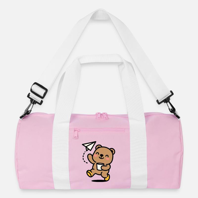 Glücklicher Teddybär mit Papierflieger - Recycelte Duffel Bag - Rosa/Weiß