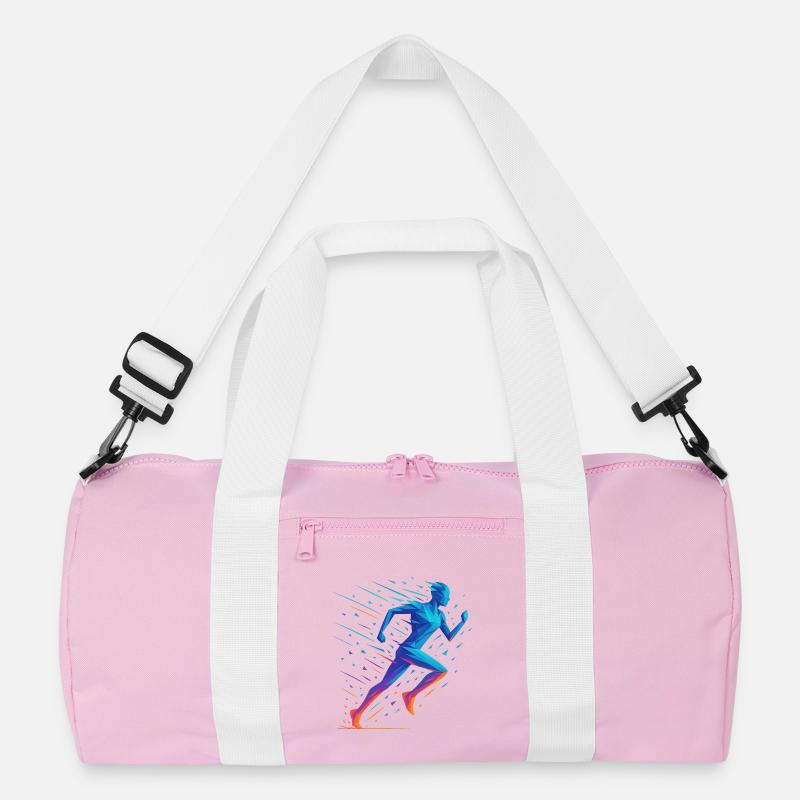 Neonfarbener geometrischer Lauf - Recycelte Duffel Bag - Rosa/Weiß