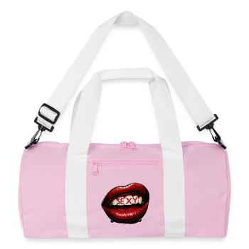 Lippen mit Perlenbuchstaben - Recycelte Duffel Bag - Rosa/Weiß - Vorne