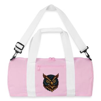 Forest Owl Head in Dark Tone Design - Recycled Duffel Bag - pink/white - Front