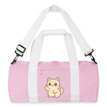 Kawaii Kitten Waving Design - Recycled Duffel Bag - pink/white - Front