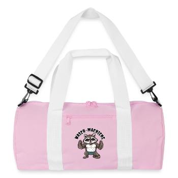 Waschbär Kraft – Muskel-Raccoon Motiv - Recycelte Duffel Bag - Rosa/Weiß - Vorne