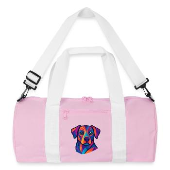 Colorful Geometric Dog Portrait - Recycled Duffel Bag - pink/white - Front