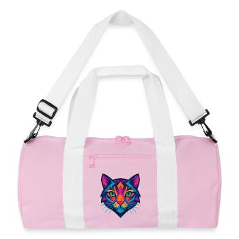 Colorful geometric cat face - Recycled Duffel Bag - pink/white - Front
