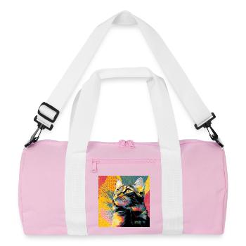 Lebendiges Popkatzenporträt - Recycelte Duffel Bag - Rosa/Weiß - Vorne