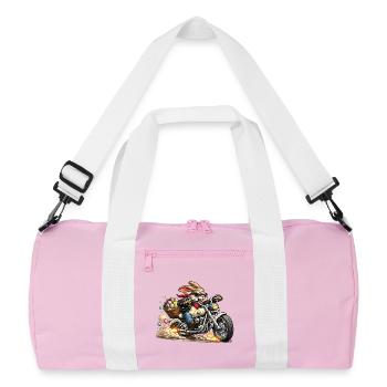 Osterhase auf Motorrad - Recycelte Duffel Bag - Rosa/Weiß - Vorne