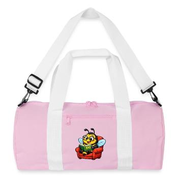 Bee reading a book on organic - Recycled Duffel Bag - pink/white - Front
