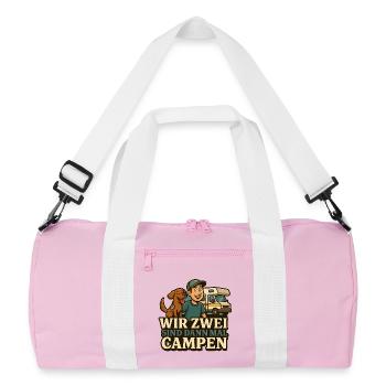 Wir Zwei sind dann mal Campen – Hunde und Camper - Recycelte Duffel Bag - Rosa/Weiß - Vorne