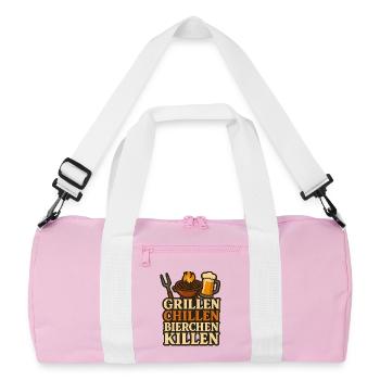 Grillen Chillen und dann Bierchen Killen - Recycelte Duffel Bag - Rosa/Weiß - Vorne