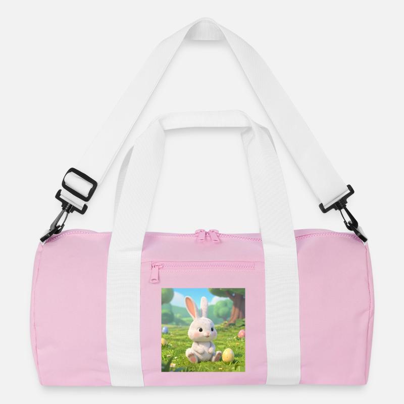 Osterhäschen in Frühlingswiese - Recycelte Duffel Bag - Rosa/Weiß