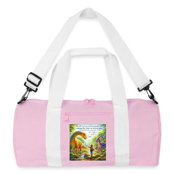 Glaubensschutz im Dino-Wunderland - Recycelte Duffel Bag - Rosa/Weiß - Vorne