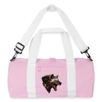 Mechanischer Hyaenakopf mit leuchtenden Akzenten - Recycelte Duffel Bag - Rosa/Weiß - Vorne