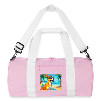 Beach dog with surfboard and sunglasses - Recycled Duffel Bag - pink/white - Front