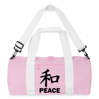 Peace Peace kanji japanese script blemish text 'PEACE - Recycled Duffel Bag - pink/white - Front