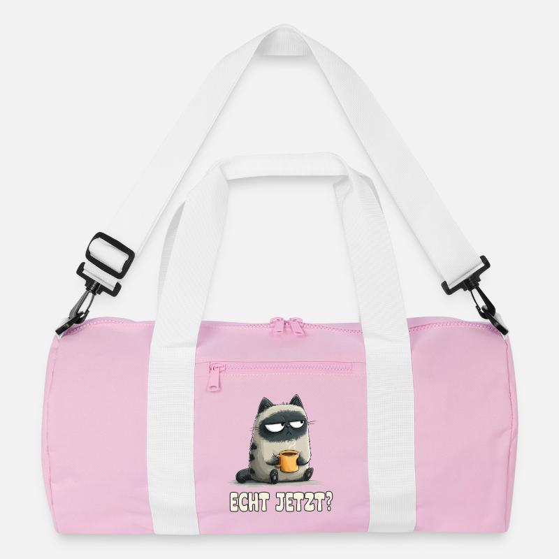 Grummelkatze mit Kaffee - Recycelte Duffel Bag - Rosa/Weiß