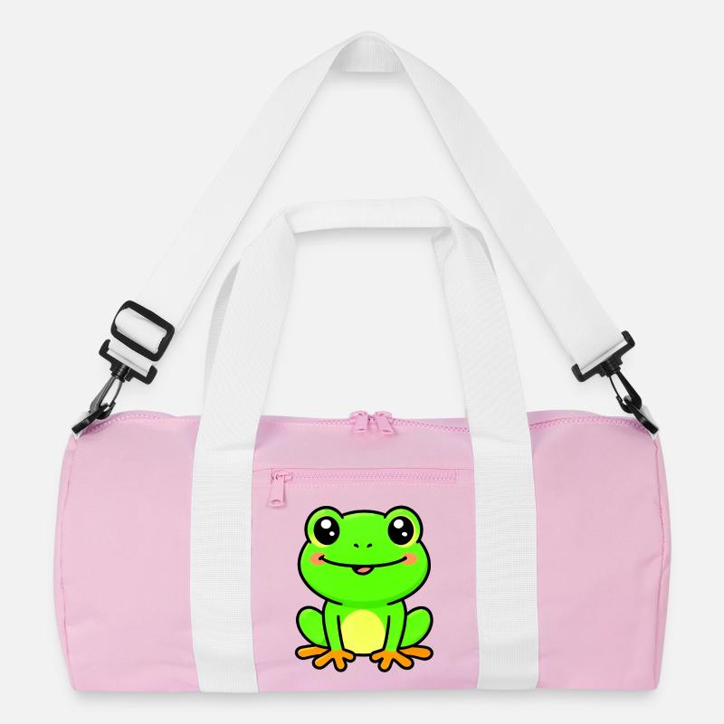 Heller Limettenfrosch-Anhänger - Recycelte Duffel Bag - Rosa/Weiß