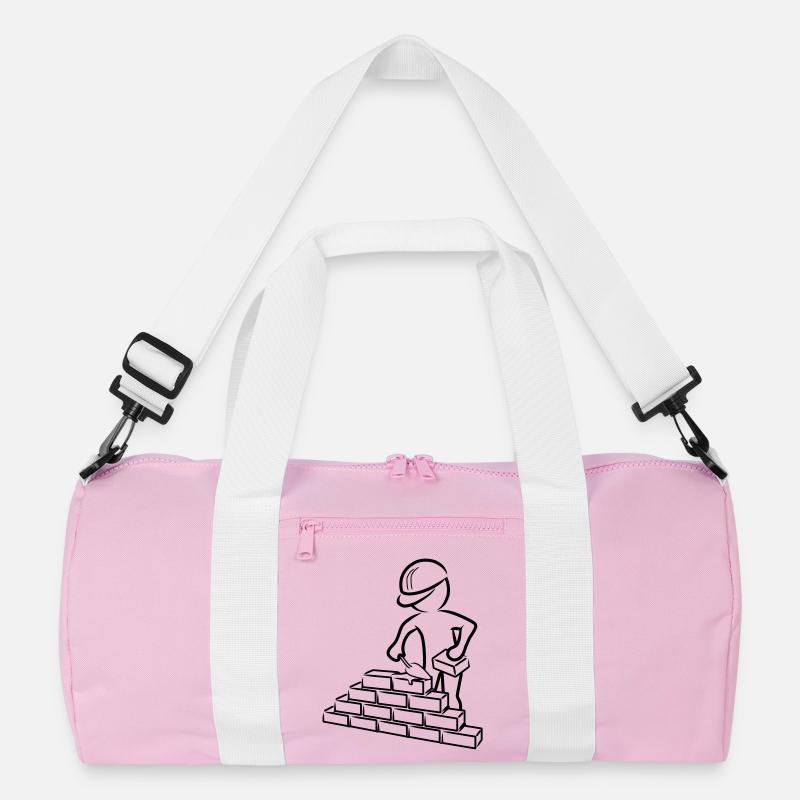 Bauarbeiter mit Maurerkelle, Mörtel und Mauer - Recycelte Duffel Bag - Rosa/Weiß