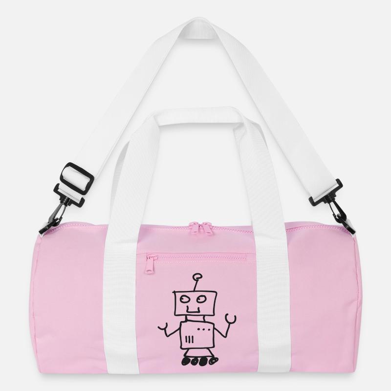 Roboter Doodle Zeichnung - Recycelte Duffel Bag - Rosa/Weiß