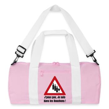 ICH KANN NICHT, ICH STEHE IM STAU! (Wein) - Recycelte Duffel Bag - Rosa/Weiß - Vorne