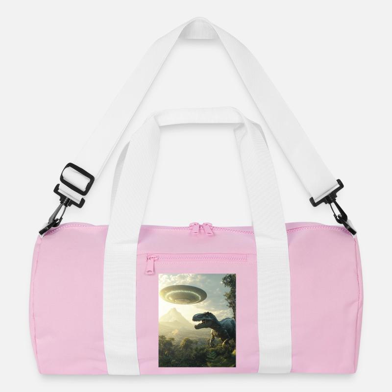T-Rex Selfie mit UFO - Recycelte Duffel Bag - Rosa/Weiß