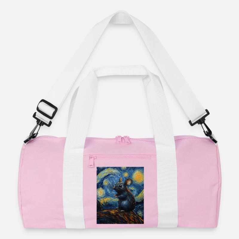 Mouse Eats Cheese Van Gogh Style Starry Night Recycled Duffel Bag