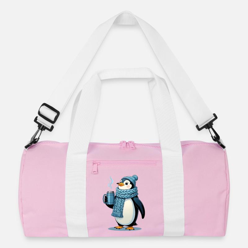 Kuschelpinguin mit blauem Schal - Recycelte Duffel Bag - Rosa/Weiß
