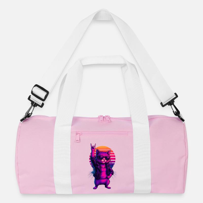 Synthwave Cat Cat Retro Sunset Recycled Duffel Bag