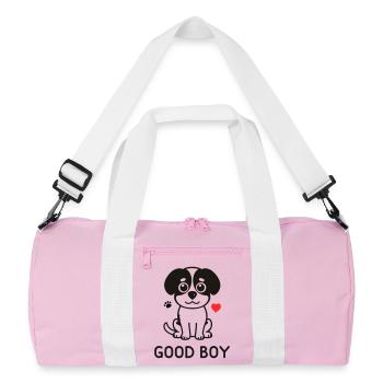 Good Boy – Cute Dog Motif - Recycled Duffel Bag - pink/white - Front