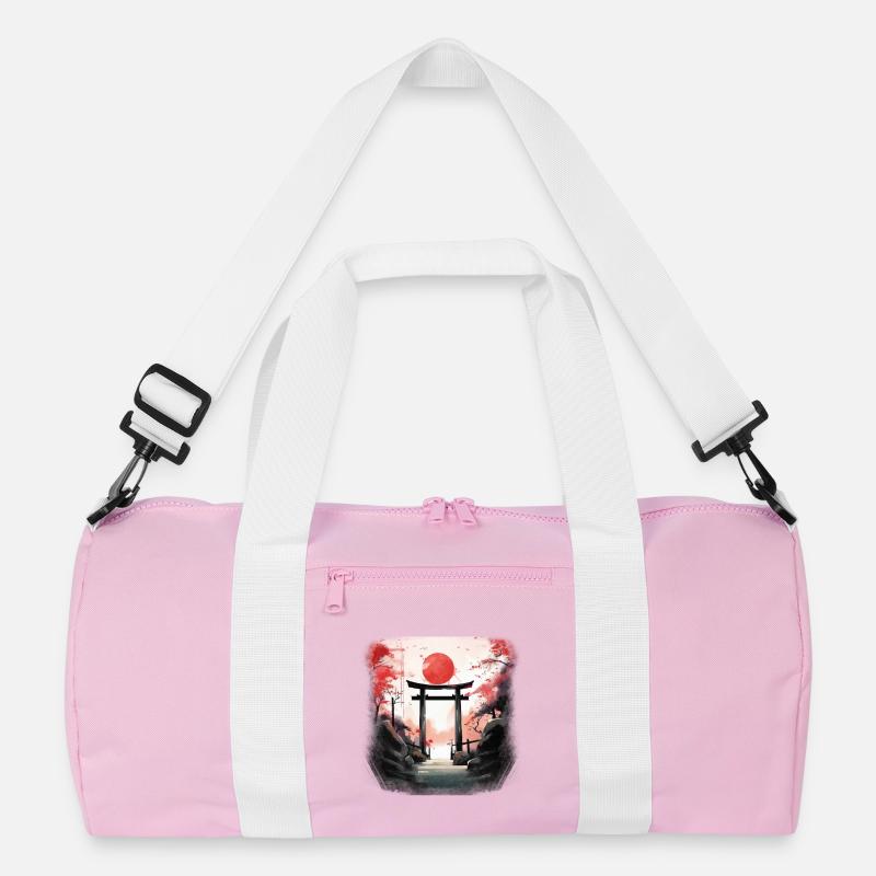 Red Torii auf dem Autumn Trail - Recycelte Duffel Bag - Rosa/Weiß
