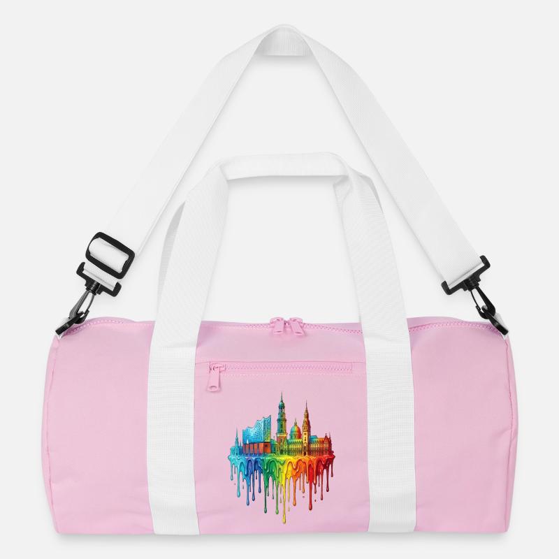Hamburg mit farbenfroh verlaufender Farbe - Recycelte Duffel Bag - Rosa/Weiß
