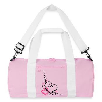 Two hearts with ornament - Recycled Duffel Bag - pink/white - Front