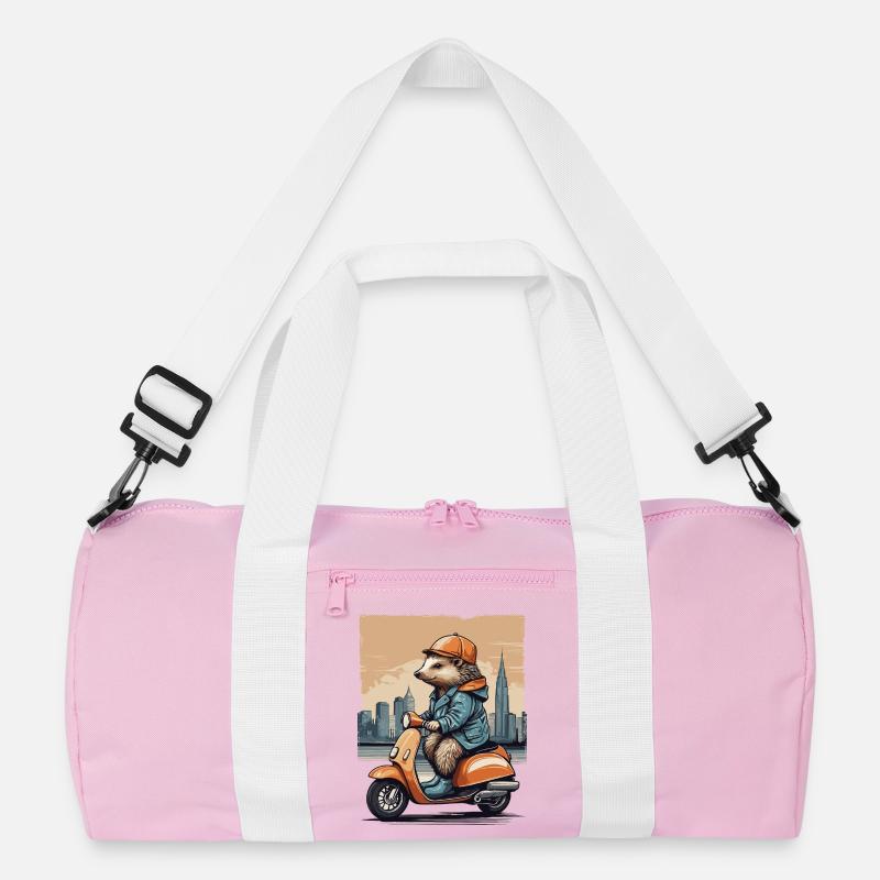 Süßer Igel auf Motorroller Recycelte Duffel Bag