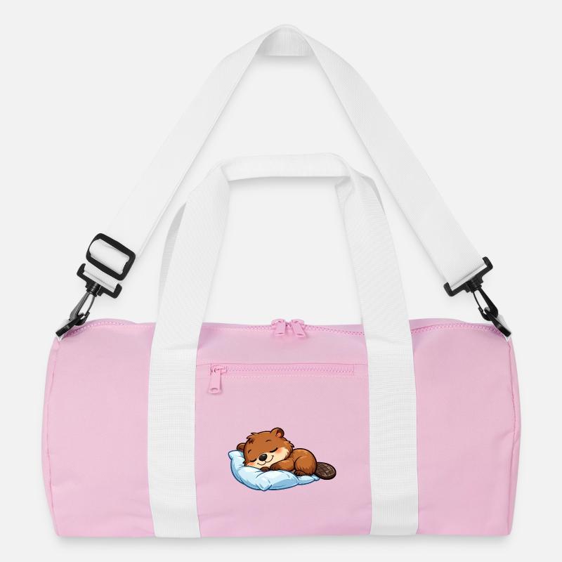 Sleeping Beaver on Blue Pillow Recycled Duffel Bag