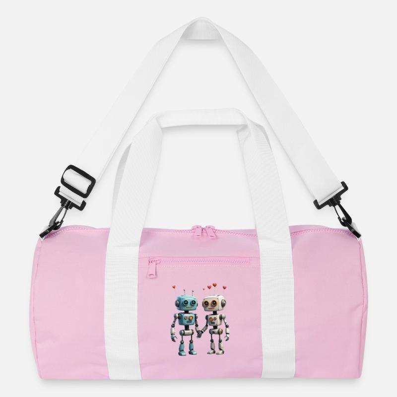 Roboter Pärchen - Recycelte Duffel Bag - Rosa/Weiß