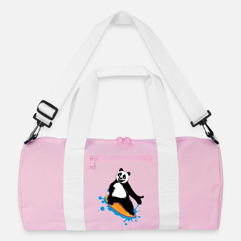 Surfender Panda Bär im Graffiti Stil - Recycelte Duffel Bag - Rosa/Weiß