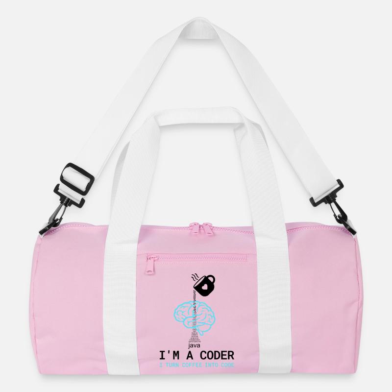 Coder T-Shirt: Coffee into Code – Nerdy Programmie - Recycelte Duffel Bag - Rosa/Weiß