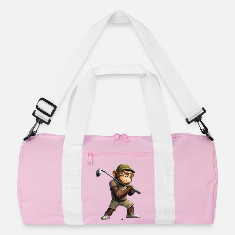 Affen Golf / Golfer Affe - Recycelte Duffel Bag - Rosa/Weiß