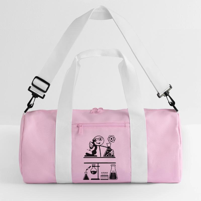 Lab with stickmen looking into microscope Recycled Duffel Bag