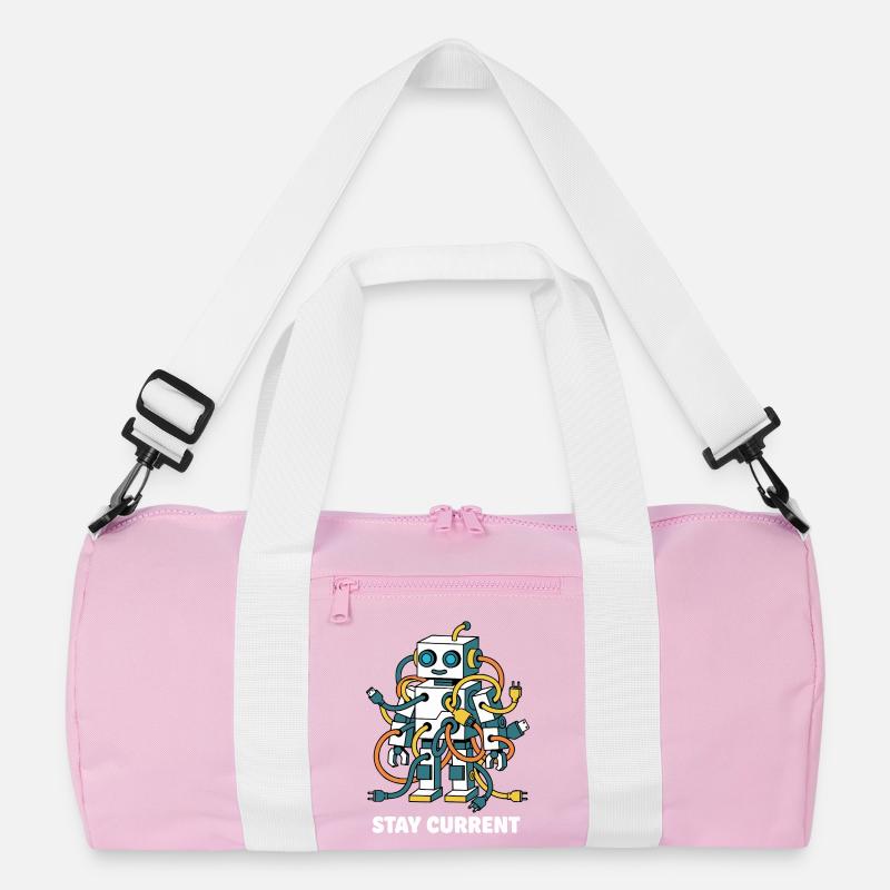 Stay Current Roboter Kabelkunst - Recycelte Duffel Bag - Rosa/Weiß