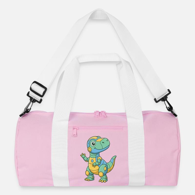 Kunterbunter Robo-Dino - Recycelte Duffel Bag - Rosa/Weiß