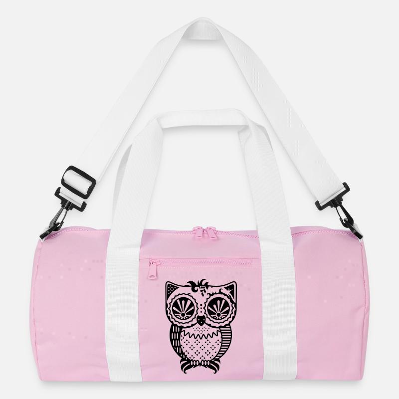 Patchwork Eule - Recycelte Duffel Bag - Rosa/Weiß