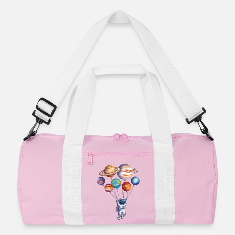 Astronaut Exploring Colorful Planets Recycled Duffel Bag
