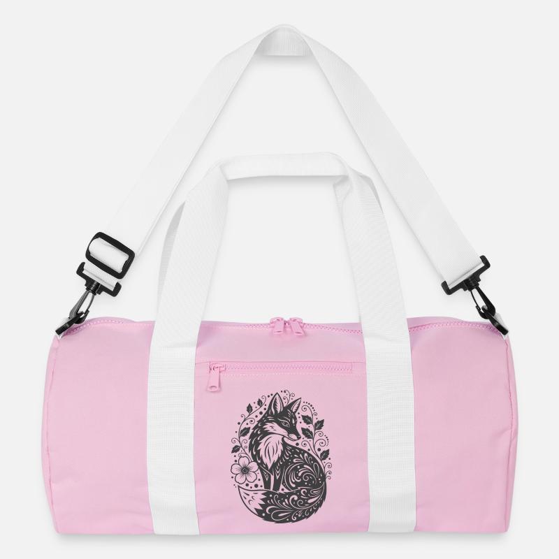 Ornamentfuchs mit Blütenranken - Recycelte Duffel Bag - Rosa/Weiß