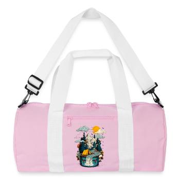 Bergsee Pfad - Camping Backpacker Motiv - Recycelte Duffel Bag - Rosa/Weiß - Vorne