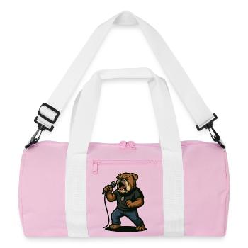 Rock Singer Bulldog with Microphone Art - Recycled Duffel Bag - pink/white - Front