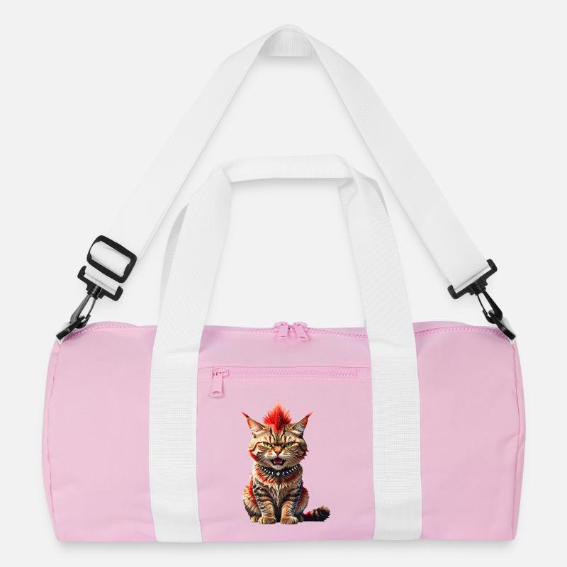 Punk Katze - Recycelte Duffel Bag - Rosa/Weiß