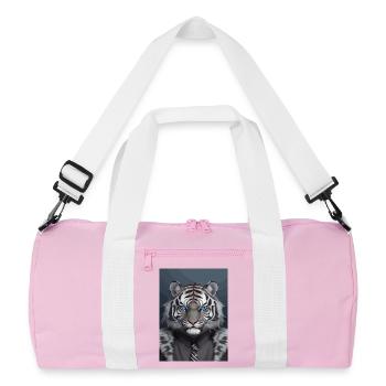 Black and grey royal tiger head with blue eyes - Recycled Duffel Bag - pink/white - Front