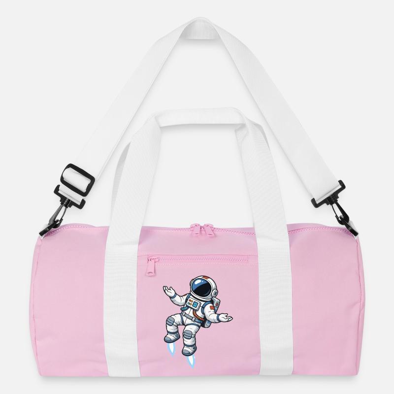 Schwebender Comic Astronaut mit Raketenantrieb - Recycelte Duffel Bag - Rosa/Weiß