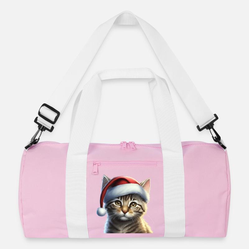 Kätzchen mit Weihnachtsmütze - Recycelte Duffel Bag - Rosa/Weiß