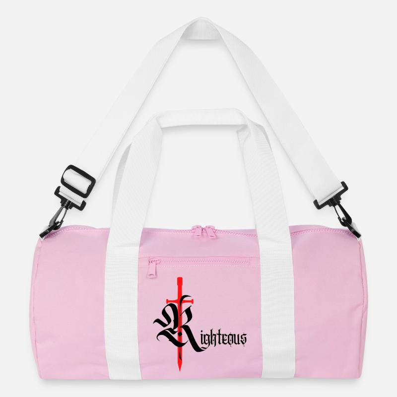 Gothic Righteous Design mit Schwert mit schwarzem Text Recycelte Duffel Bag